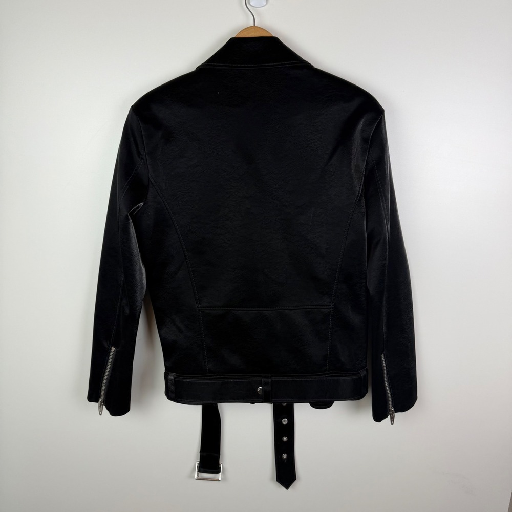 NWT Cinq‎ a Sept Brice Faux Leather Moto Jacket Small Black Belted Minimalist - Picture 7 of 16